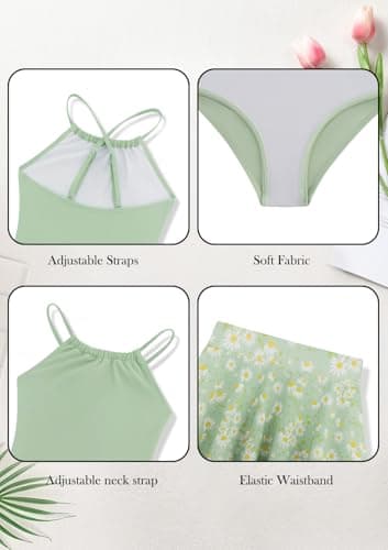 Seanrui Girls Swimsuit Size 9 10, One Piece Swim Suits for Teen Girl Bathing Suit Tankini Swimsuit Swimwear Girls Green - Thumbnail 6