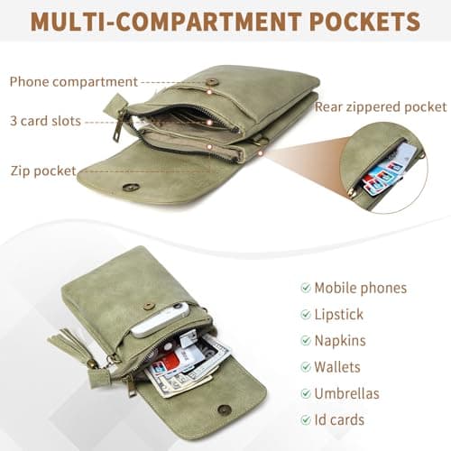 AnsTOP Small Crossbody Bag for Women,Minimalist Designer Vegan Leather Phone Purse with Tassel,Handheld & Adjustable Shoulder Strap for Daily Use Green - Thumbnail 4