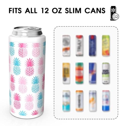 TILUCK Skinny Can Cooler for Slim Beer & Hard Seltzer, Stainless Steel, Doucle-Walled Stainless Steel Insulated Slim Cans, Standard 12 oz (Pineapple-NEW) - Thumbnail 3