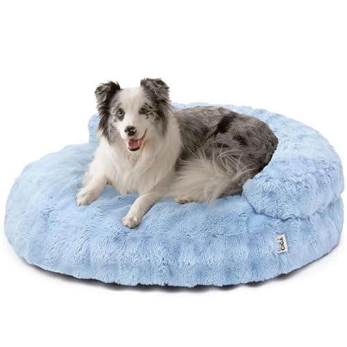 EHEYCIGA Soft Dog Couch Bed for Large Dog, Fluffy Medium Dog Bed with Removable Washable Cover, Bolster Pet Sofa, Waterproof and Non-Slip, 36" x 36"x 9", Blue