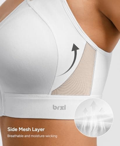 BRXL Sports Bras for Women Front Zipper Padded Adjustable Straps Sports Bra White Cross Back Sports Bras White S - Thumbnail 4