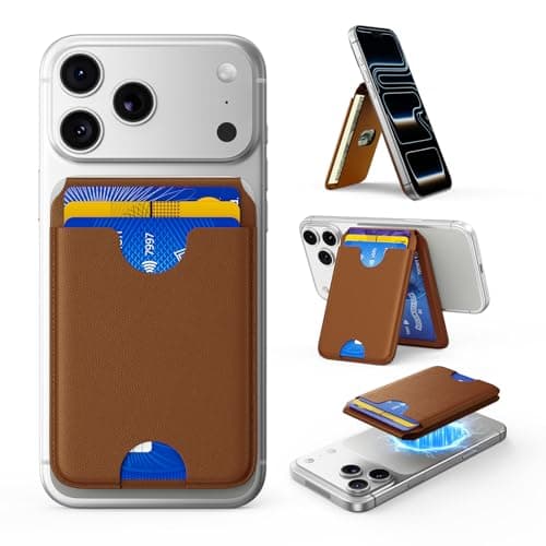2026 Upgraded for MagSafe Wallet, 5 Card Holder, RFID Blocking, Magnetic Wallet for iPhone with Adjustable Stand, Slim for iPhone 17/16/15/14/13/12 Series, Not for 13/12 Mini, Vegan Leather, Brown - Thumbnail 5