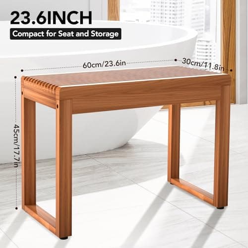 RUIERS Premium Teak Shower Bench 23.6” – Heavy Duty 500 lbs, Waterproof Solid Wood Bath Stool for Elderly, Spa, Bathroom & Multi-Purpose Use - Thumbnail 3