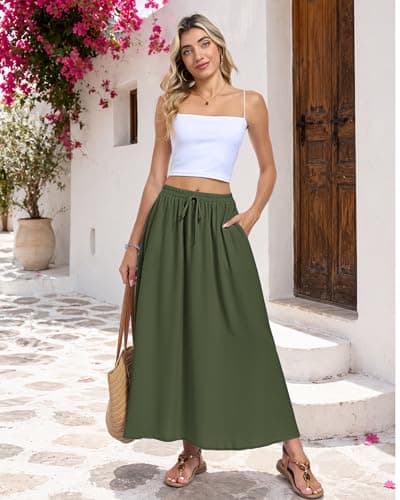 MOLERANI Women's Summer Maxi Skirt A-Line High Waist with Pockets,AG,XL - Thumbnail 5