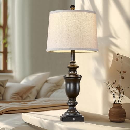 SAIWEYA 27.5" Set of 2 Farmhouse Table Lamps for Bedroom, 3 Way Dimmable Bedside Lamp with 2 USB +AC Outlet Nightstand Lamps for Living Room Resin Rustic Touch Lamps - Thumbnail 4