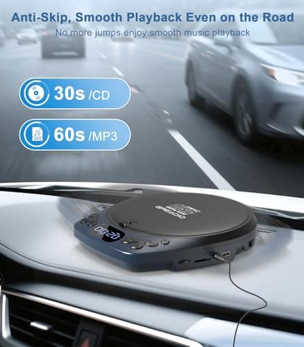 Portable CD Player with Headphones, Rechargeable CD Player for Car & Home, Small CD Players Portable with 60s Anti-Skip, Supports CD/MP3/WMA/TF Card/AUX, Backlit/Lock/Programmable/Timer - Thumbnail 6
