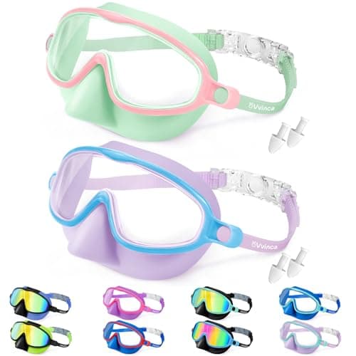 Vvinca Swim Goggles with Nose Cover, 2 Pack Wide View Diving Mask Anti-Fog UV No Leak Toddlers Swimming Goggles for Kids 3-12 - Image 1