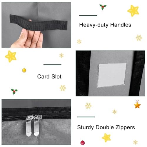 Christmas Ornament Storage Box with Dividers, Christmas Balls Storage Containers with Zipper & 4 Removable Trays - Holds Up to 64 Balls - 600D Oxford Christmas Decoration Storage Organizer (Gray) - Thumbnail 4