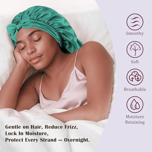Women's Silky Bonnet - Long Tie Sleep Cap, Curly/Natural Hair, Adj. Night Hat, +10 Scrunchies, Mom/Wife - Thumbnail 6
