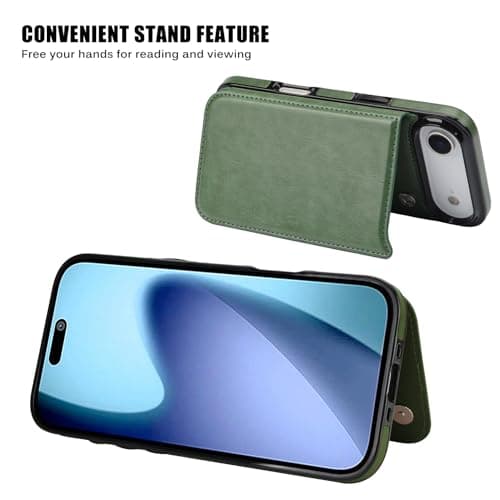 JOYAKI Compatible with iPhone 17 Air Wallet Case with Card Holder, PU Leather Kickstand Card Slots Case with Screen Protecor, Double Magnetic Clasp and Durable Shockproof Cover 6.6 "-Grass Green - Thumbnail 6