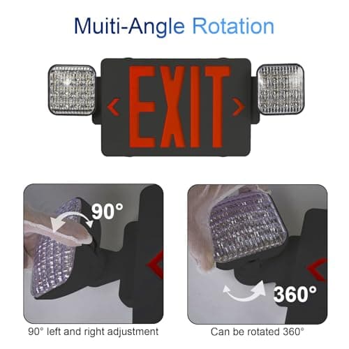 CM MZY Black Housing Exit Sign with Emergency Light, Red Exit Signs with Battery Backup,Combo for Business,Two Adjustable Square Head,US Standards,UL Certified,120V/277V AC,1 Pack - Thumbnail 4