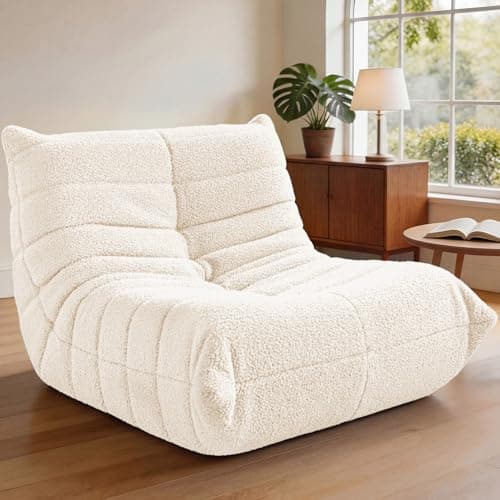 HABUTWAY Bean Bag Chairs Fireside Lazy Floor Sofa, Soft Teddy Fleece Bean Bag Sofa with High-Resilience Foam Filling，Beanbag for Living Room, Bedroom, Office (Beige Teddy) - Image 1