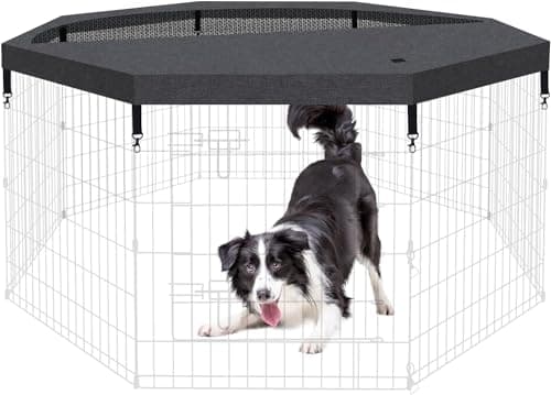 Dog Pen Pet Playpen Dog Fence Pad Indoor Foldable Metal Wire Exercise Puppy Play Yard Pet Enclosure Cover Outdoor (Only Top Cover, Playpen Not Included) - Image 1