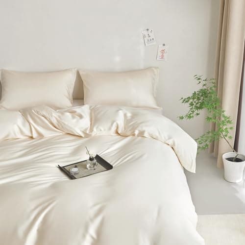 DCSKY Twin Size Duvet Cover Set 2-Piece - 100% Lyocell Tencel Bedding Set, Silky Smooth & Hypoallergenic, Temperature Regulating for Hot Sleepers (Beige, 68x90 Inches) - Thumbnail 3