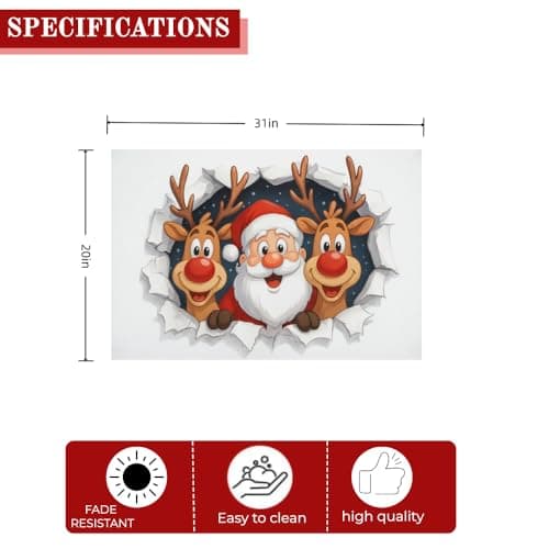 Carastora Santa Claus and Reindeer Holiday Doormat, Anti-Fatigue mat, Durable, Non-Slip Design, Suitable for Indoor and Outdoor use, Home Decoration, Housewarming Gift, Size: 20 x 31 inches - Thumbnail 5