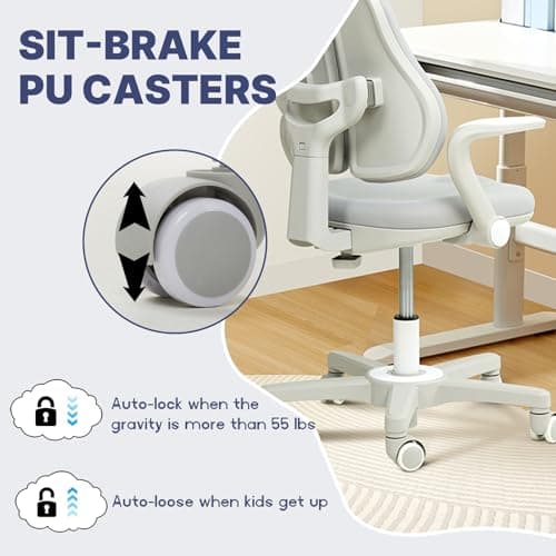 Ergonomic Kids Desk Chair with Adaptive Lumbar Support, Flip-Up Armrests & Adjustable Height — Breathable Study Chair for Ages 3-12, Ideal for Home Bedroom or Reading Nook - Thumbnail 6