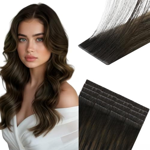 Sunny Hair Invisible Injected Tape in Hair Extensions Human Hair, 50g 16inch 20Pcs Brown Balayage Light Brown, Invis Edge Tape, Seamless Straight Hair Extensions for Travel - Image 1