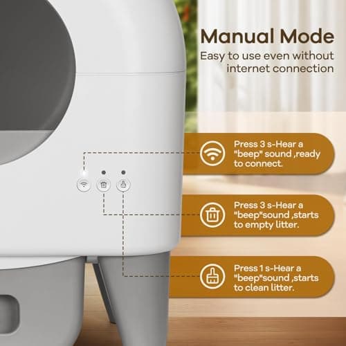 Fumoi Automatic Cat Litter Box Self Cleaning Litter Box Large Capacity for Multiple Cats, App Control with Safety Sensors, Removable Washable Liner,2 Rolls Garbage Bags,Grey - Thumbnail 4