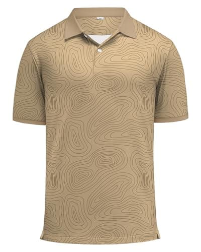 KUYIGO Golf Shirts for Men Dry Fit Moisture Wicking Performance Athletic Lightweight Casual Collared Polo Shirt M Moire Khaki - Thumbnail 4