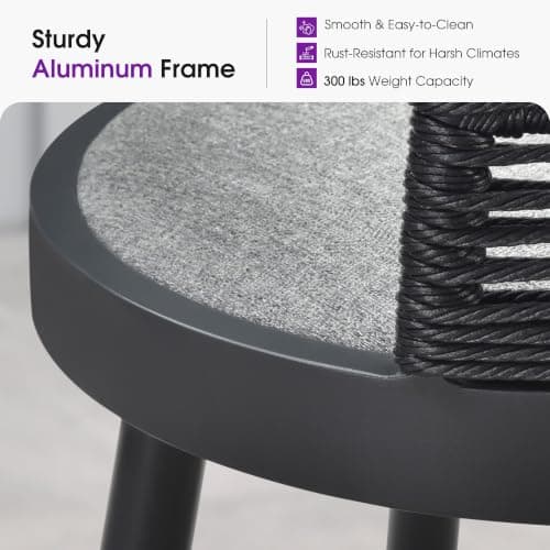 PURPLE LEAF Outdoor Swivel Bar Height Stools Set of 2 Metal Modern Wicker Bar Chairs with Back Aluminum Woven Barstools with Cushions for Kitchen Balcony Garden Indoor Grey - Thumbnail 6