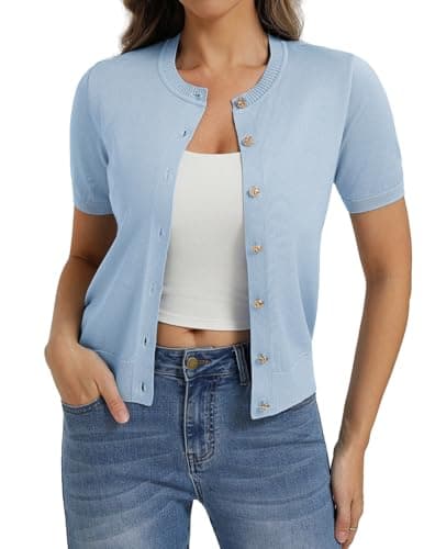 Light Blue Cardiagn Elegant Sweater Lihgtweight Button Down Sweater Work Tops (Light Blue, S) - Image 1