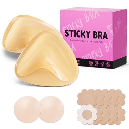 Mearter Ultra Push up Sticky Bra Pads Inserts | Double Sided Adhesive Bra Inserts | Stick on Bra for Sports Bra Swimsuit (Large, Beige) - Image 1