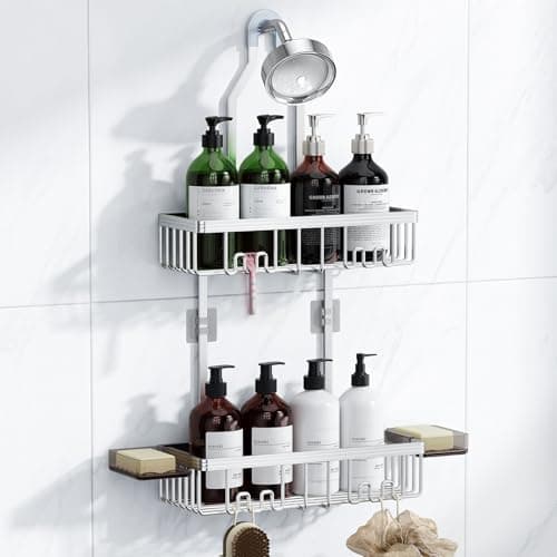VALORDINE Shower Caddy Hanging, Shower Organizer Hanging, Aluminum Shower Racks for Inside Shower with Hooks for Razor, Never Rust Bathroom Organizers and Storage with Soap Holder, Bright Silver - Image 1