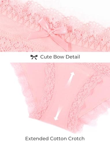 voenxe Women Underwear,Cotton Bikini Brief,Ladies Lace Soft Panties,Breathable Comfortable Undies,Stretch Hipster Multipack,5 Pack Panty XS-XXL - Thumbnail 5
