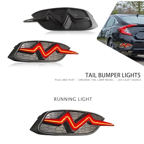 KYSLFZ LED Rear Bumper Light for Honda Civic 2016 2017 2018 2019 2020 2021 LX EX Touring Sedan Tail Bumper Reflector Light Brake Running Lights Sequential Flash Turn Signal Lamps,Black Lens - Thumbnail 3