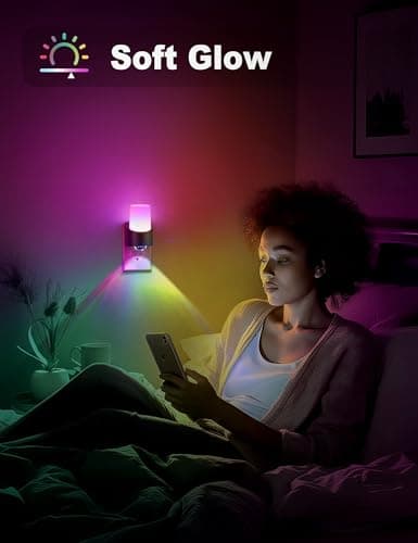 JandCase LED Night Lights Plug into Wall, Color Changing Night Light with Dusk to Dawn Light Sensor, RGB Night Light for Kids, Color LED Nightlight for Bedroom Bathroom Kids Room - Thumbnail 4