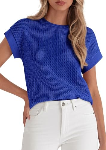 PRETTYGARDEN Women's 2026 Spring Fashion Sweater Vest Business Casual Crochet Tops Cap Sleeve Knit Shirt Beach Summer Outfits (Royal Blue,X-Large) - Image 1