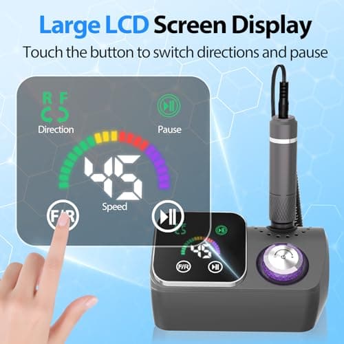 PYVOLA Professional Electric Nail Drill E-File Machine - 45,000 RPM Corded Nail Drills Kit with Low Noise & LED Display for Shaping, Removing & Polishing Acrylic Gel Nails for Salon Home - Thumbnail 5