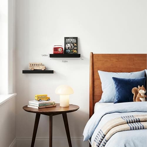 Modcraft Black Floating Shelves for Wall Set of 2, 11.8 Inch Small Wall Shelves for Bathroom Over Toilet, Home Office & Bedroom Storage, Wall Mounted Display Shelves for Decor, Books & Collectibles - Thumbnail 6