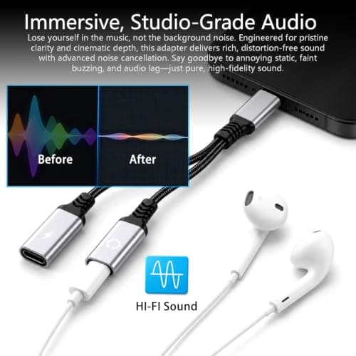 60W USB C Splitter 1 in 2 Out Type C Headphone Audio Charging Adapter Cable - Thumbnail 4