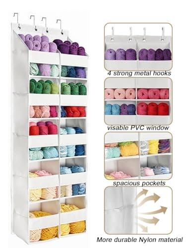KIKJOK Over the Door Organizer, Hanging Yarn Storage, Nylon Behind Door Organizer, 5 Tiers - Clear Window Yarn Holder for Crochet, Knitting Needles, Closet, Pantry, Bedroom, Nursery, White - Thumbnail 3