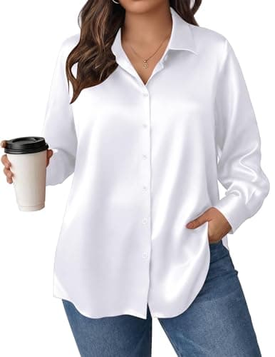 IN'VOLAND Plus Size Women's Blouse Satin Long Sleeve Office Work Tunic Tops - Image 1