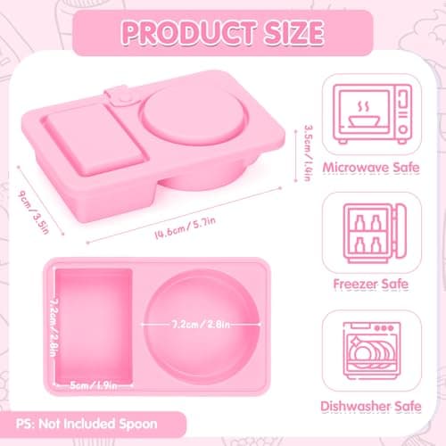 Dalycro Silicone Snack Containers with Lids – Reusable Snack Containers with Double Compartments for Adults Mini Silicone Food Box Perfect for Travel Lunch Gym (Pink) - Thumbnail 2