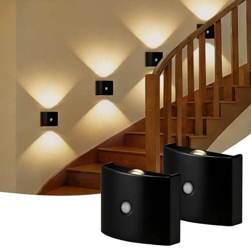 DEXULESA 2 Pack Motion Sensor Wall Light, Rechargeable Wall Sconce with 3 Color Temperatures and Brightness Adjustable, Wireless Magnetic Mount for Bedroom, Stair, Hallway, Closet (Black) - Image 1