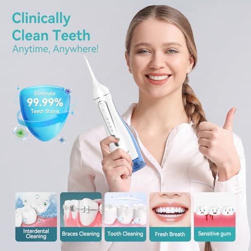 Water Dental Flossers for Teeth, 300ML Cordless Portable Electric Water Flosser, 4 Modes Oral Irrigator, Waterproof Rechargeable Water Floss for Deep Cleaning, Plaque Remover,Braces Home Travel Use - Thumbnail 5