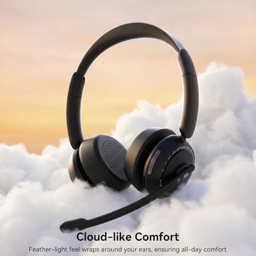 Wireless Headset with Mic for Clear Work Calls, Bluetooth 5.2 Headset with Noise Cancelling Microphone & Mute Button, 40H Talk Time for Zoom Teams, Home Office, PC Mac Laptop Phone (Glossy Black) - Thumbnail 5