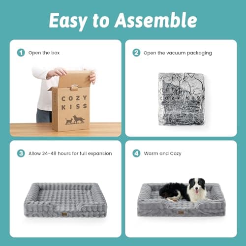 COZY KISS Orthopedic Dog Bed for Extra Large Dog 44x32 inch, XL Faux Fur Pet Sofa, Bolster Foam Bed with Sides, Non-Slip and Egg-Crate Big Dog Couch Bed with Washable Removable Cover, Grey - Thumbnail 6