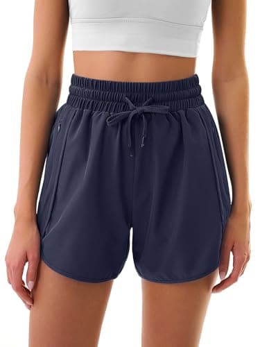 3rd hill Women's 5" Athletic Running Shorts Quick Dry Lightweight Workout Gym Shorts with Zipper Pockets UPF 50+ Navy Blue S - Thumbnail 2