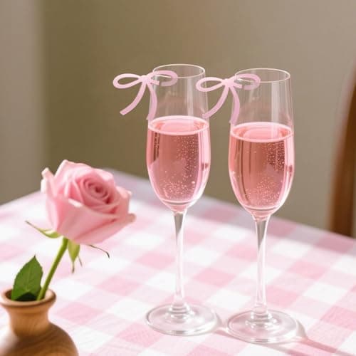 20 Pcs Bow Wine Glass Markers Cat Drink Charms, Pink Bowknot Drink Tag, Coquette Birthday Wedding Bachelorette Tasting Party Decoration - Thumbnail 2