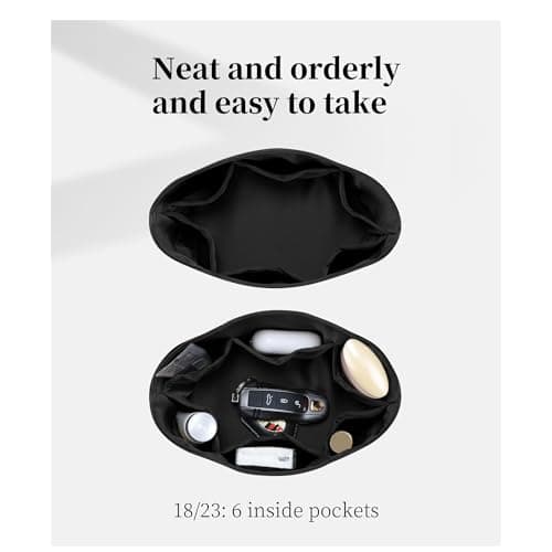 Purse Organizer Insert for In The Loop 18/23, Satin Bag Organizer Compatible with Hermes Bags, Lightweight Women Purse Essentials, Soft Touch Inner Liner with Multiple Pockets(Black, Loop 18) - Thumbnail 2