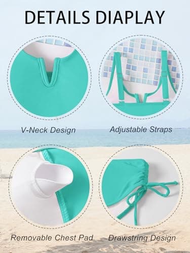 AMAWMW Girls Swimsuit Solid Color V-Neck Cutout Bikini Set Quick Dry Two Piece Bathing Suit for Girl Kids 7-16Y, Cyan, 9-10 Years - Thumbnail 4