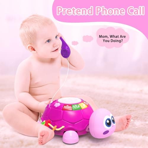 Ussybaby Musical Turtle Baby Toys 6 to 12 Month,Infant Light-up Musical Tummy Time Toy with Phone,Baby Crawling Toys for 7 8 9 12 Months Old,Easter Birthday Girl Gift for 3 4 5 Month+(Pink) - Thumbnail 4