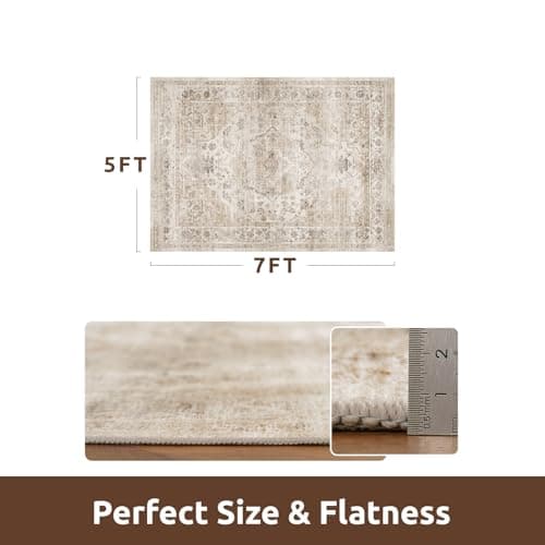 AMOAMI-Area Rug 5X7 Rugs for Living Room-Vintage Soft Beige Rugs for Bedroom-Non Slip Carpet-Machine Washable Rug for Dining Room Living Room Bedroom Office Under Table-Beige - Thumbnail 2