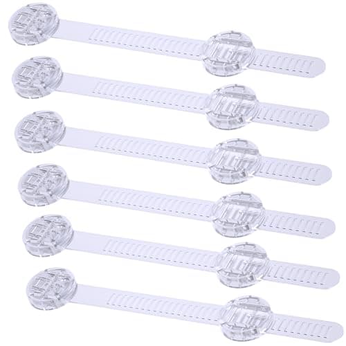 Bstsilver 6 Pack Adhesive Straps Locks Baby Proofing for Drawers Fridge Dishwasher Toilet Seat Cupboard Oven Freezer Trash Can, Cabinet Latches Adjustable for Toddlers Cats Dogs, No Drill, Transparent - Image 1