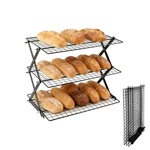 3 Tier Collapsible Cooling Rack with Adjustable 6 Setting Design stackable wire rack for baking sheet for Cookies Baking Gifts for Women (Black, 3-Tier) - Image 1