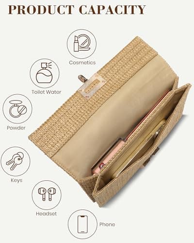 Loiyadn Straw Purse - Beach Bags for Women Summer, Woven Clutch Purses for Women Crossbody Shoulder Handbag - Thumbnail 4